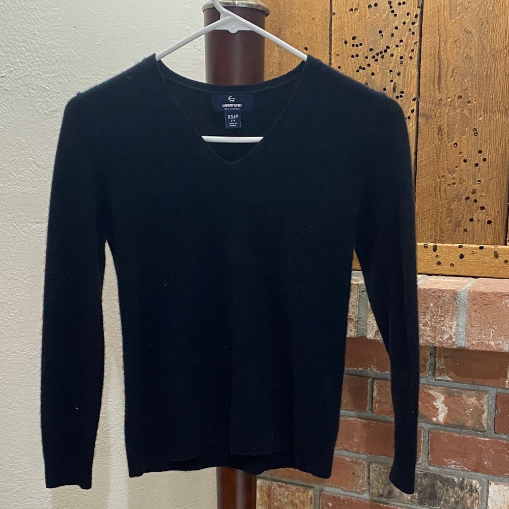 Lands' End Women's Cashmere Black V-Neck Sweater
